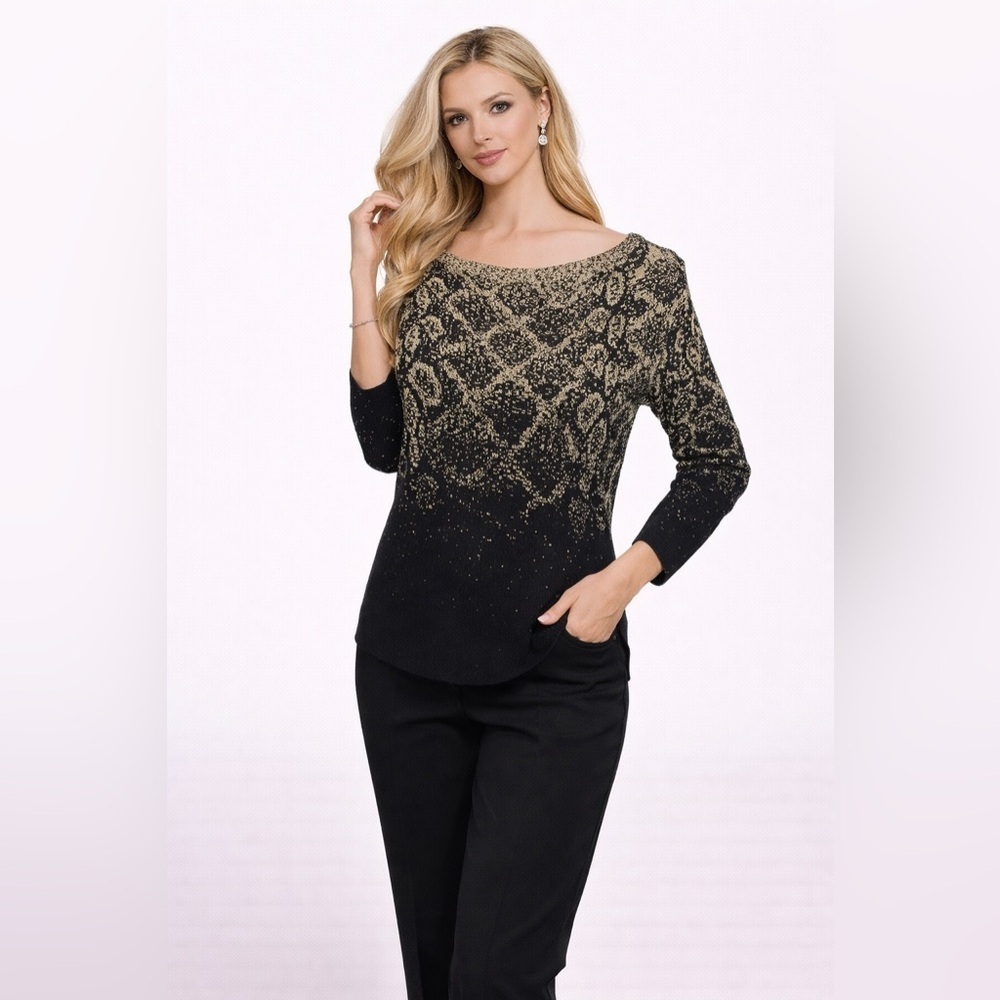 Ruby Rd. NWT Womens Sweater Black And gold Size PS Long Sleeve Pullover